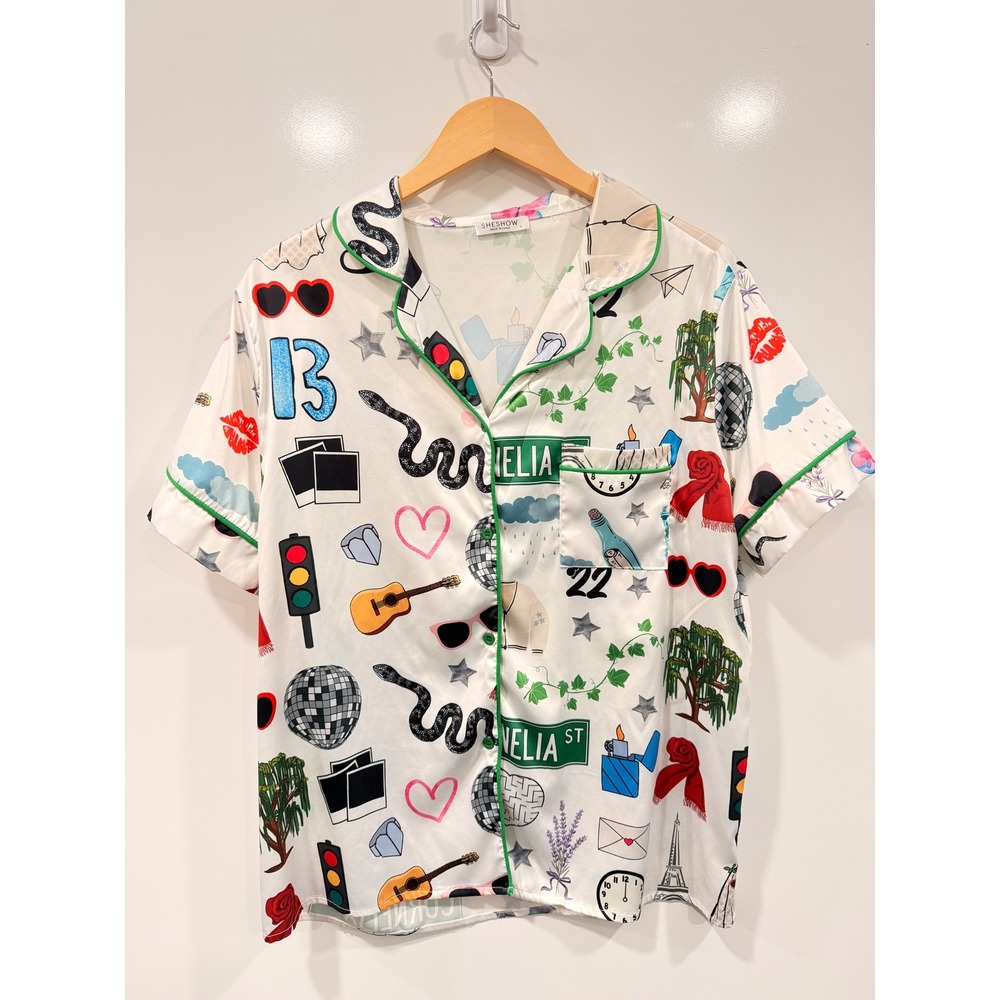 Sheshow Taylor Swift Eras Inspired Cornelia St Pajama Top White Satin Large